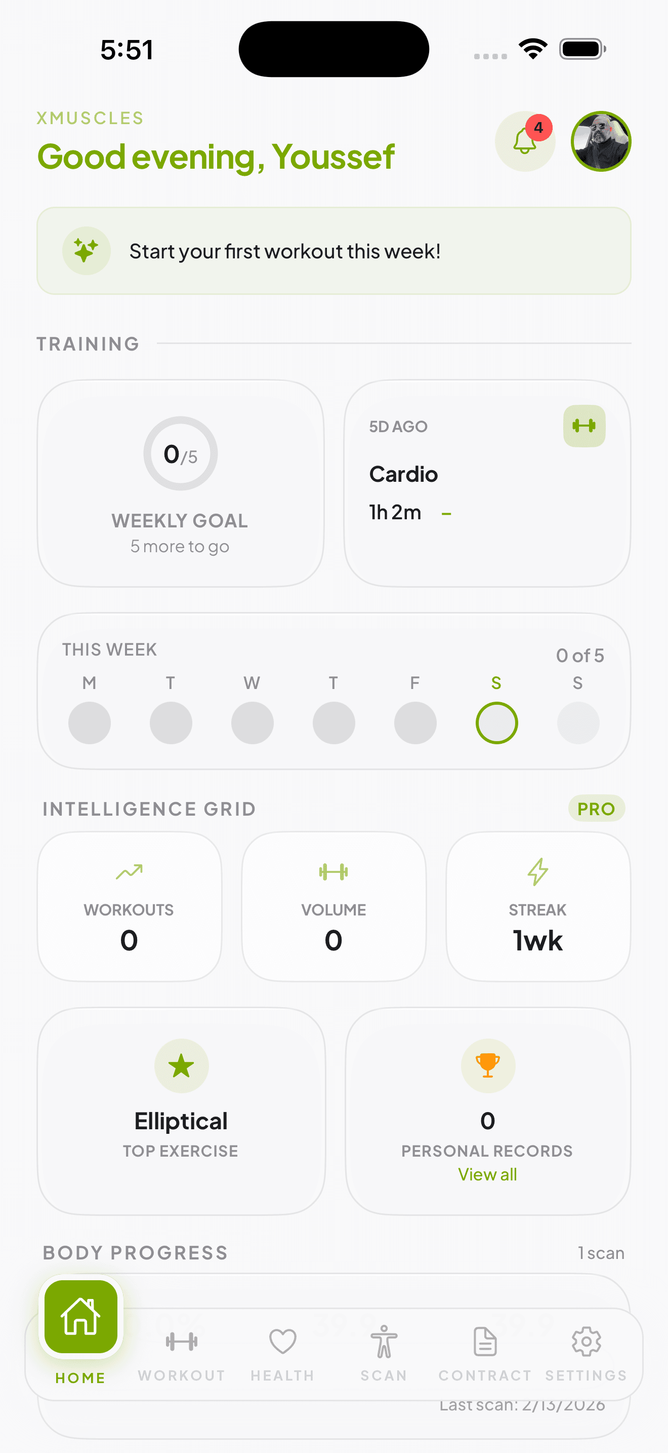 Dashboard — daily health summary, recovery state, and quick stats