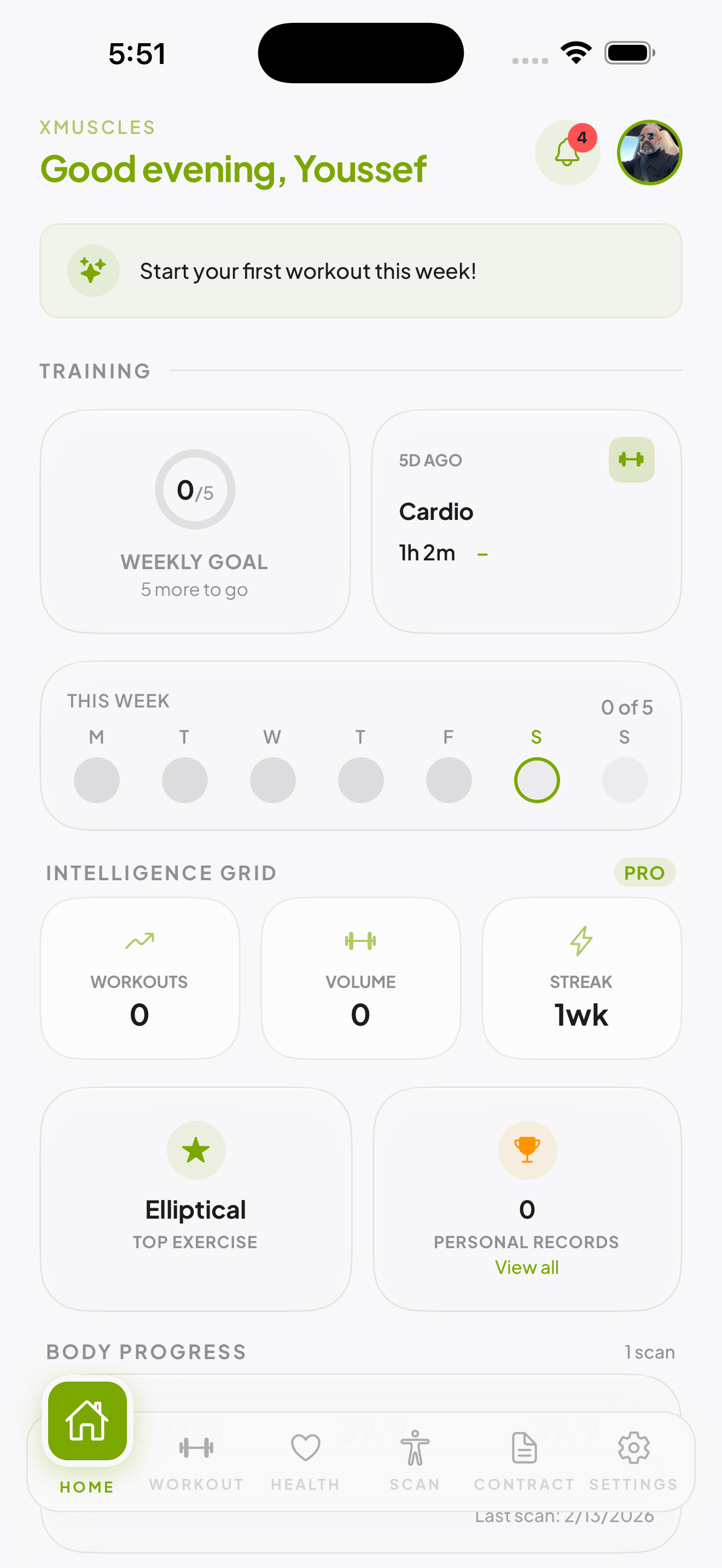 Dashboard — daily health summary, recovery state, and quick stats